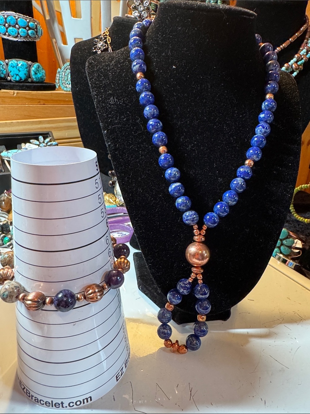Handcrafted Lapis Lazuli and Copper Bead Necklace with bracelet